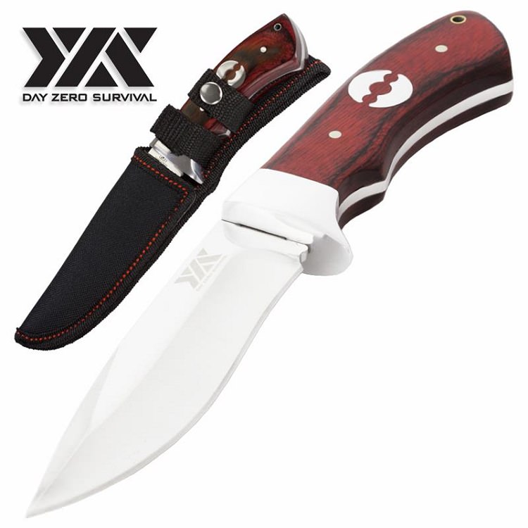 Fixed Blade Hunting Knife, Straight Edge Blade, Wood Handle, 8.85 Inch Overall - Tophatter's Army Products & Self Defense Collectible Weapons - Tophatter Daily Deals